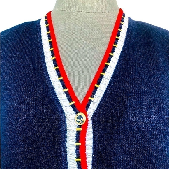 Auth ST. JOHN Blue Red White Women’s Cardigan Women Button Front V - Neck Jacket - Picture 8 of 8
